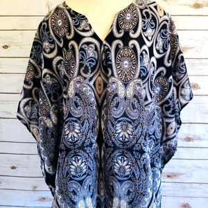 TRAMP Women Batwing Short Sleeve Pullover V-Neck Paisley Shirt Top